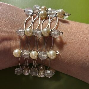 Silver and pearl stacked bracelet